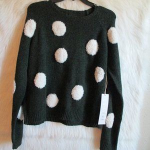 Lumiere Polka Dot Sweater Top Shirt Size M Green Long Sleeve Pullover Boho